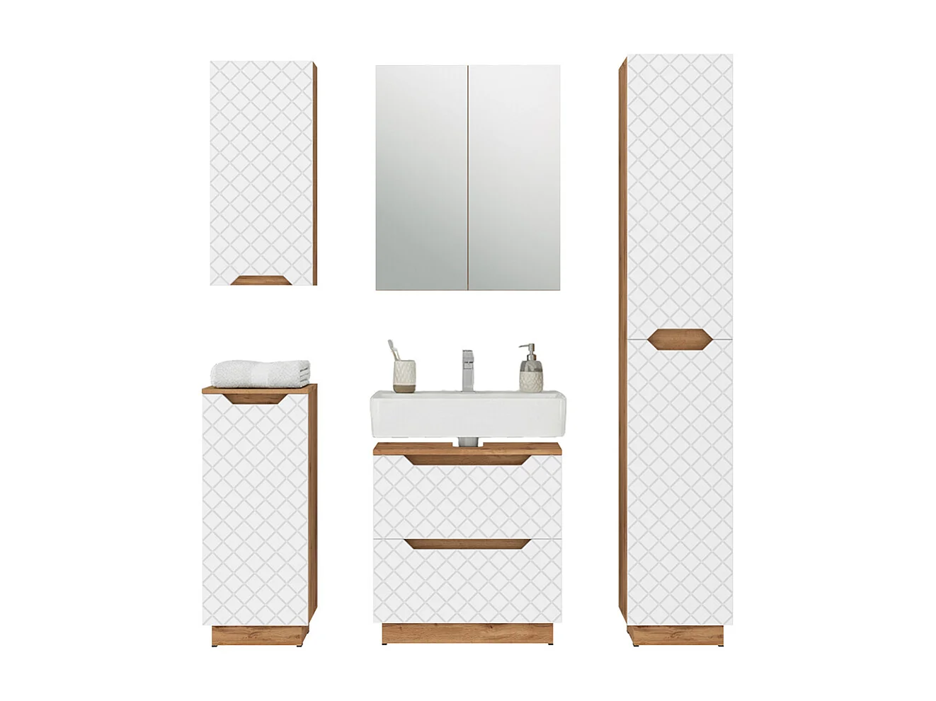 Badkamermeubelset eiken/wit met tegelstructuur 59.8x32x62.5 lotta