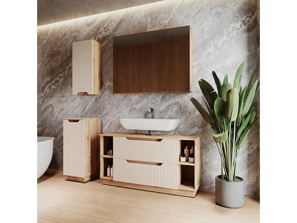 Badmöbel-Set eiche/kaschmir gestreift 119.2x35x62.5 lotta