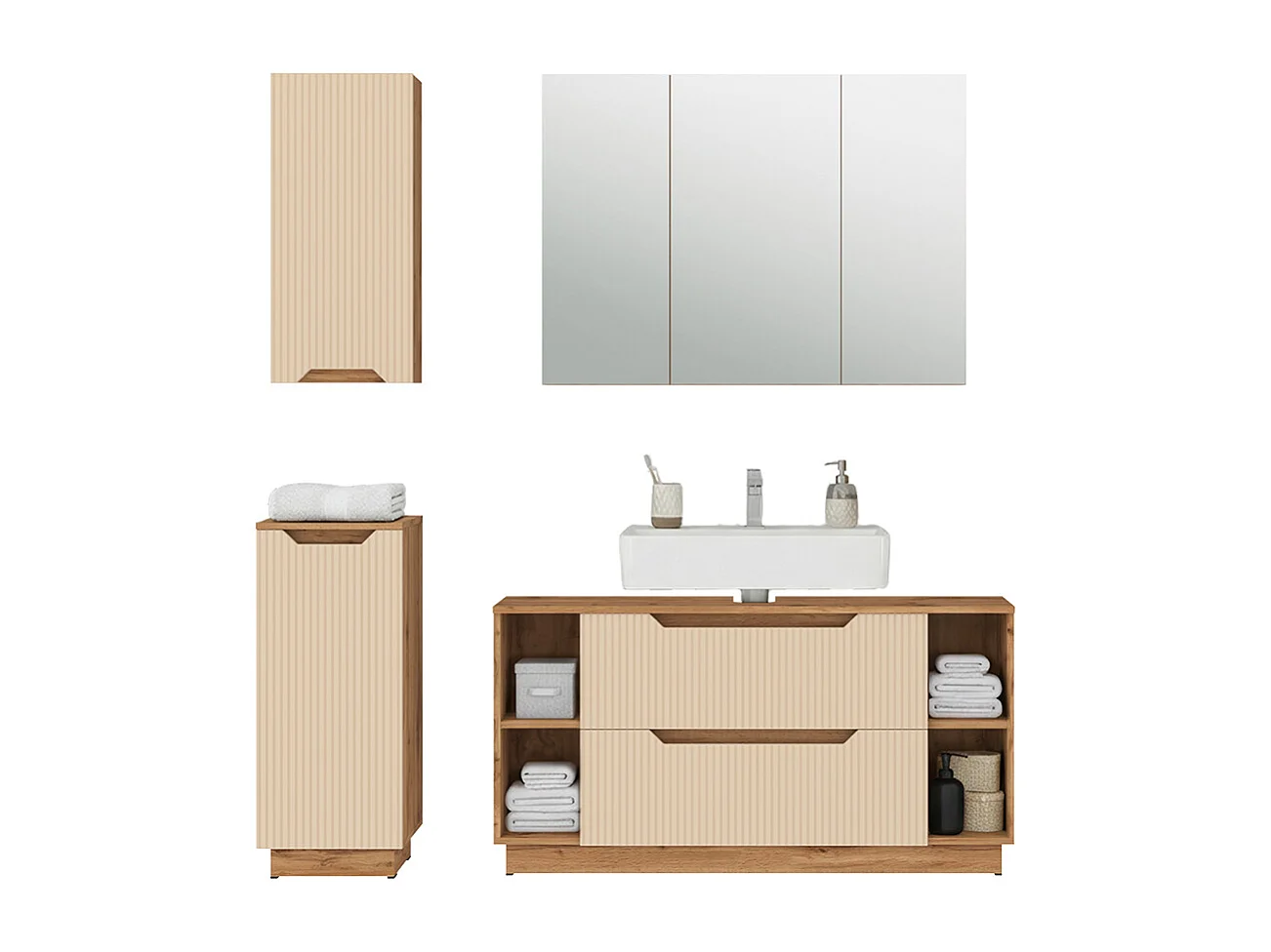 Badmöbel-Set eiche/kaschmir gestreift 119.2x35x62.5 lotta