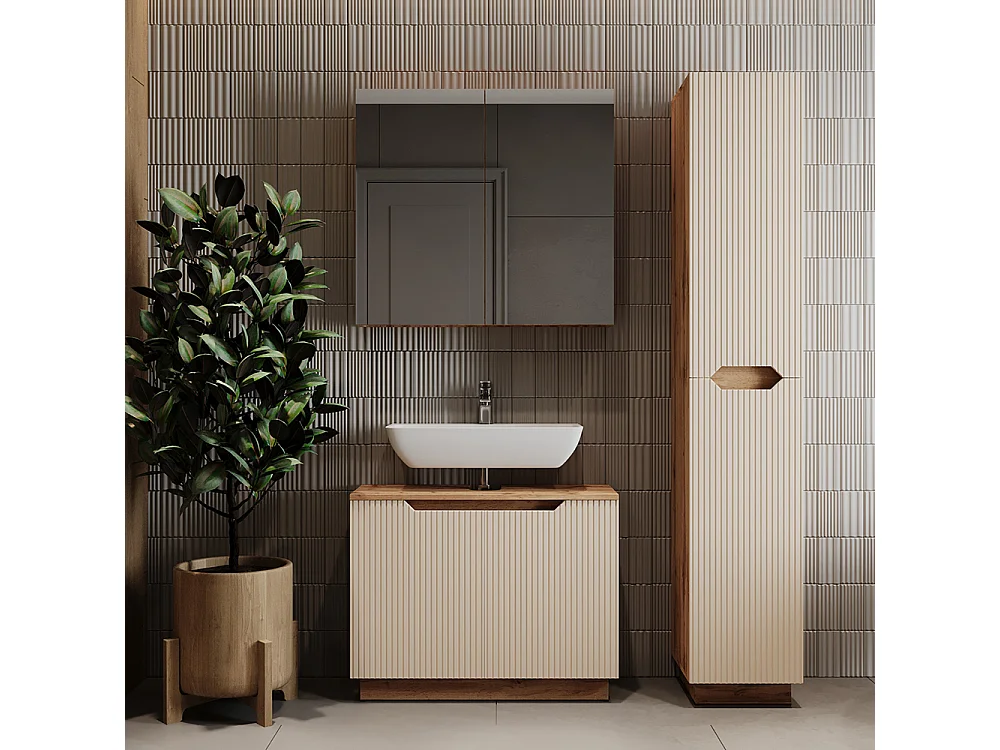 Meubles bain chêne/cachemire rayé 79.6x32x62.5 lotta