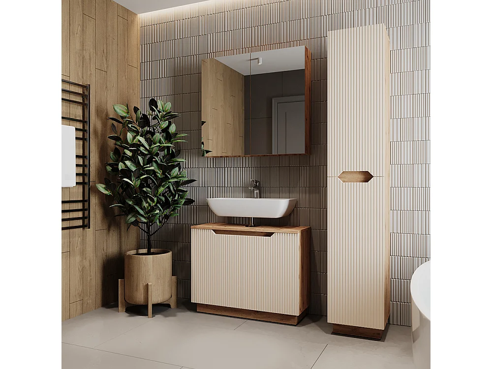 Meubles bain chêne/cachemire rayé 79.6x32x62.5 lotta