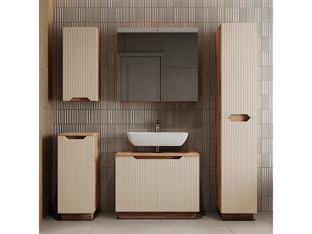 Meubles bain chêne/cachemire rayé 79.6x32x62.5 lotta