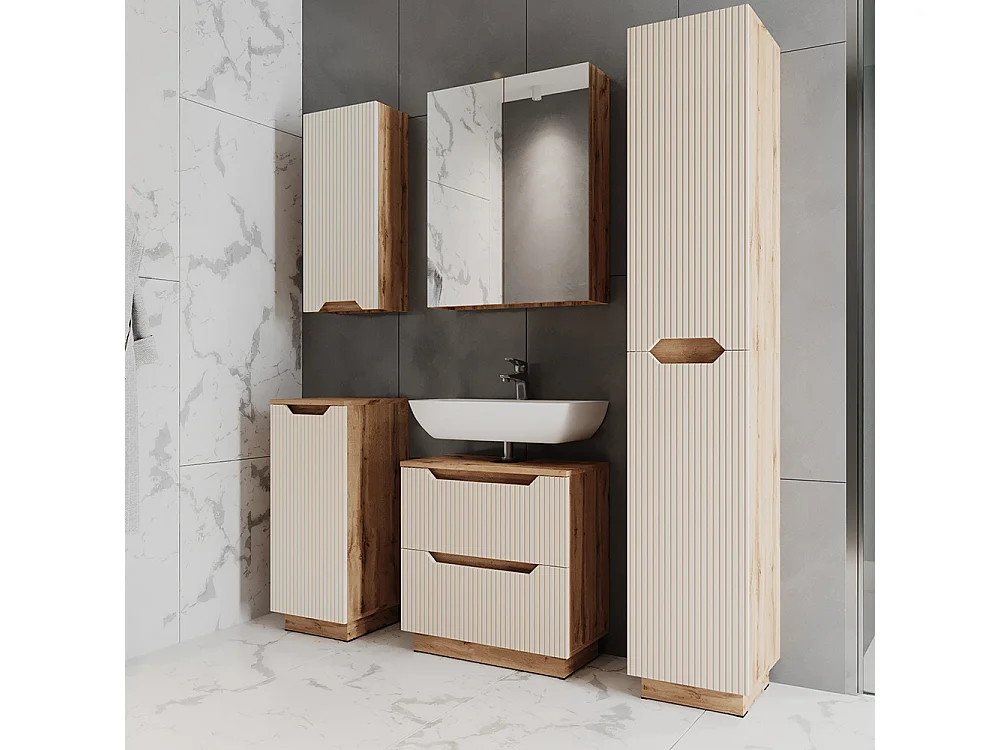 Badmöbel-Set eiche/kaschmir gestreift 59.8x32x62.5 lotta
