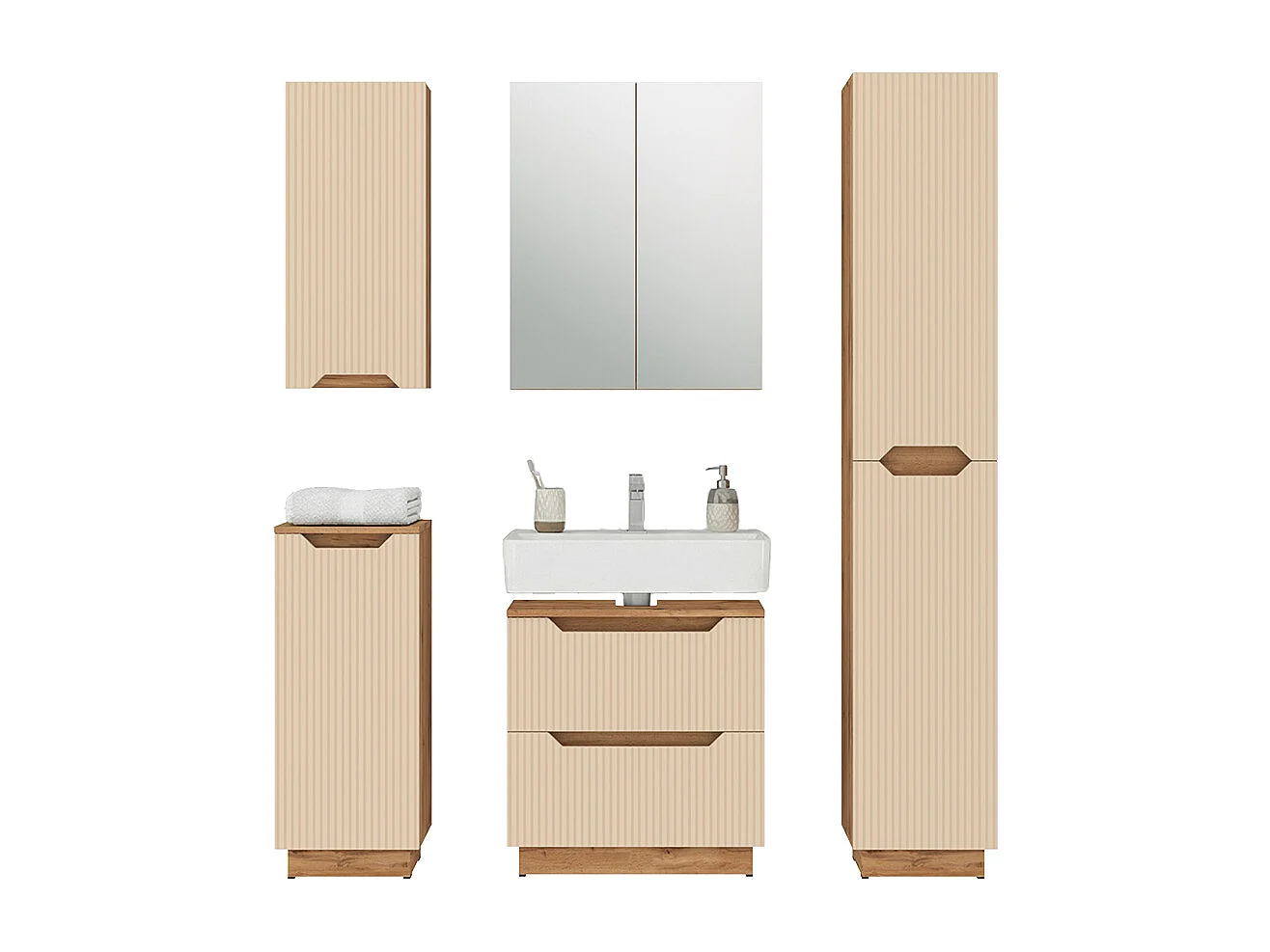 Badmöbel-Set eiche/kaschmir gestreift 59.8x32x62.5 lotta