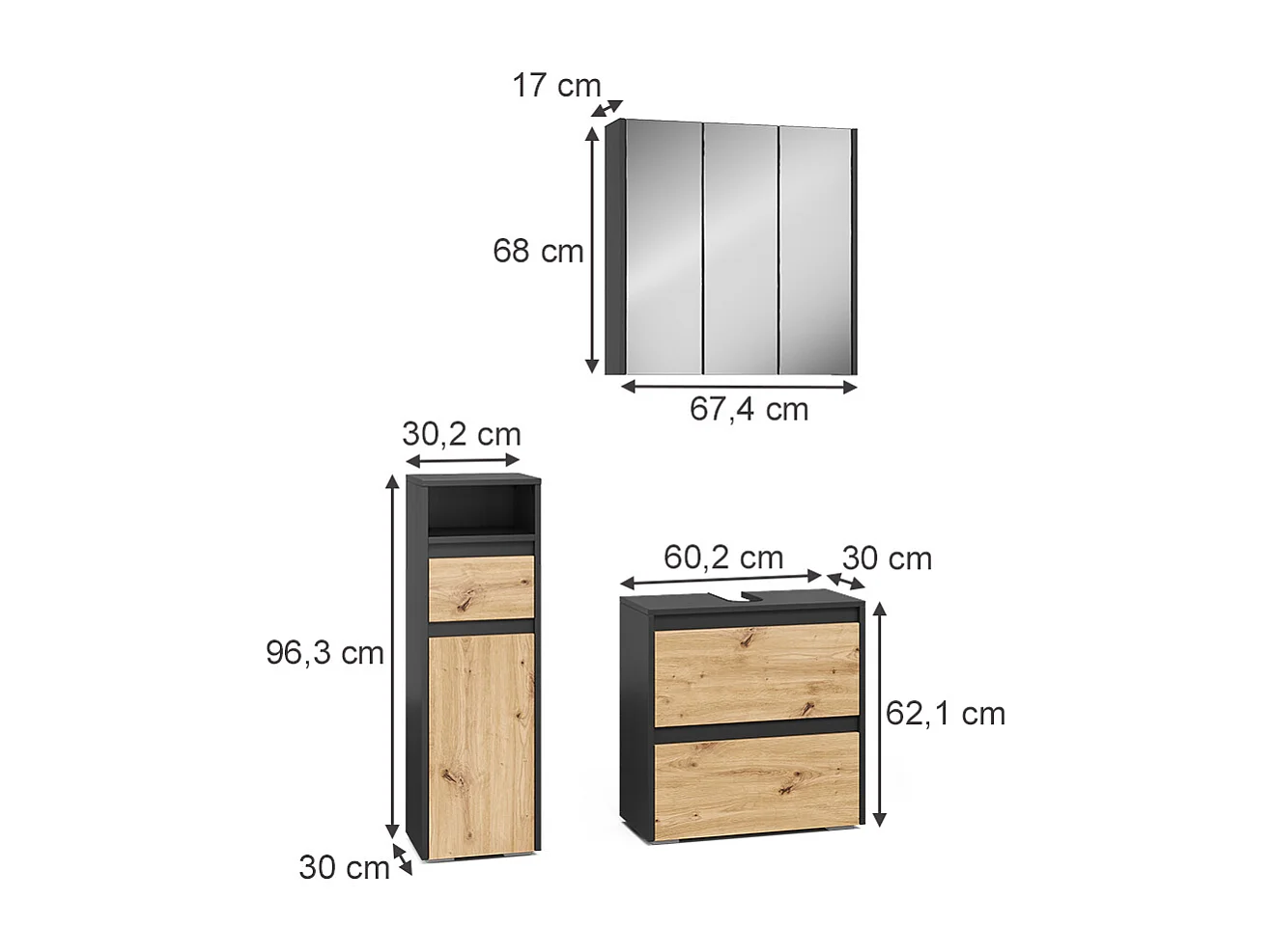 Badmöbel-Set anthrazit/artisan 60.1x30.1x62 majest