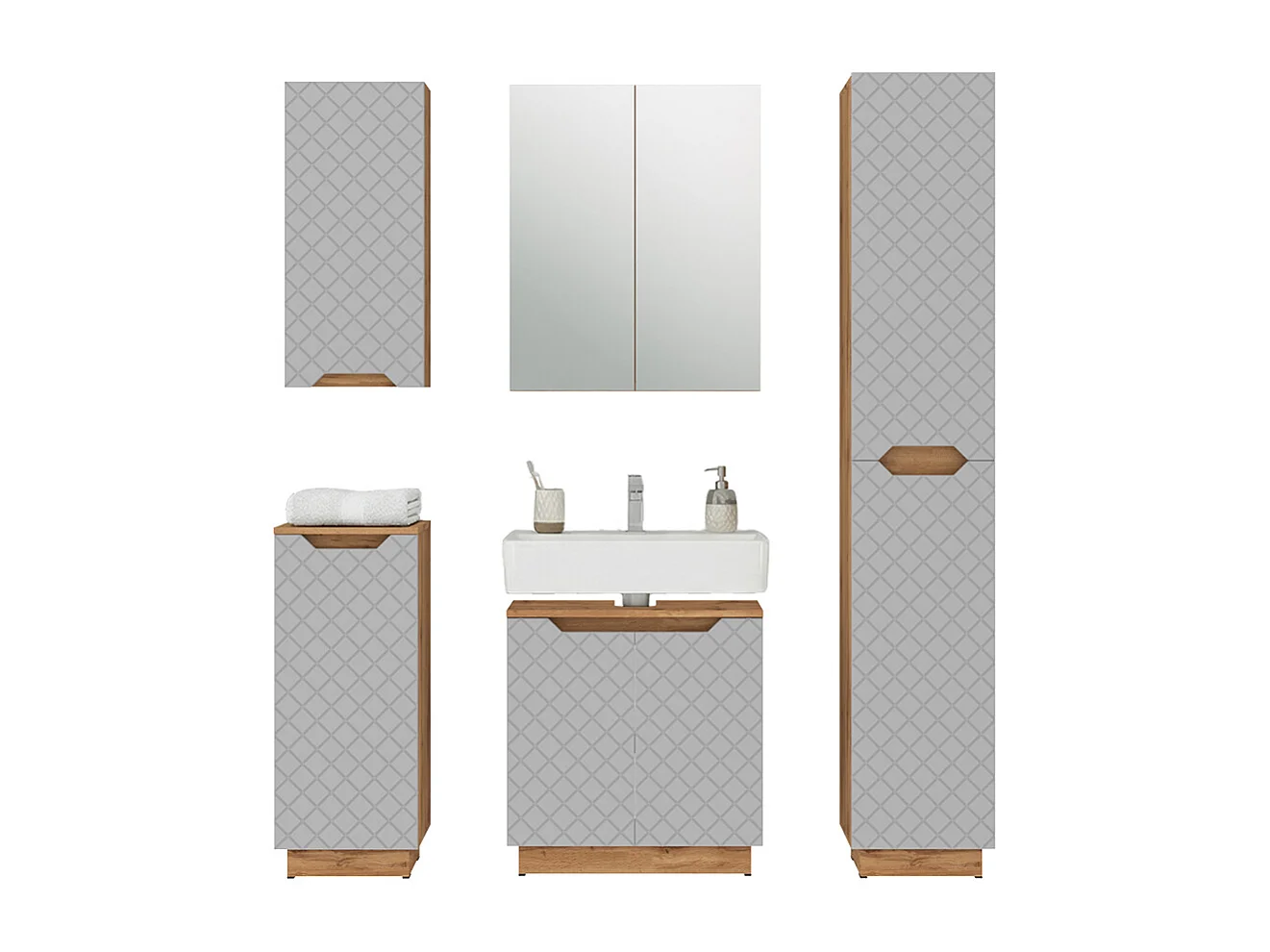 Badkamermeubelset eiken/grijs met tegelstructuur 59.8x32x62.1 lotta
