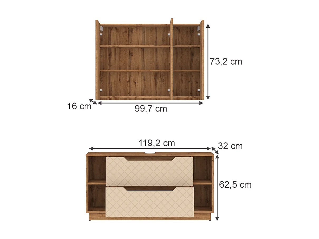Badmöbel-Set eiche/kaschmir mit kachelstruktur 119.2x35x62.5 lotta