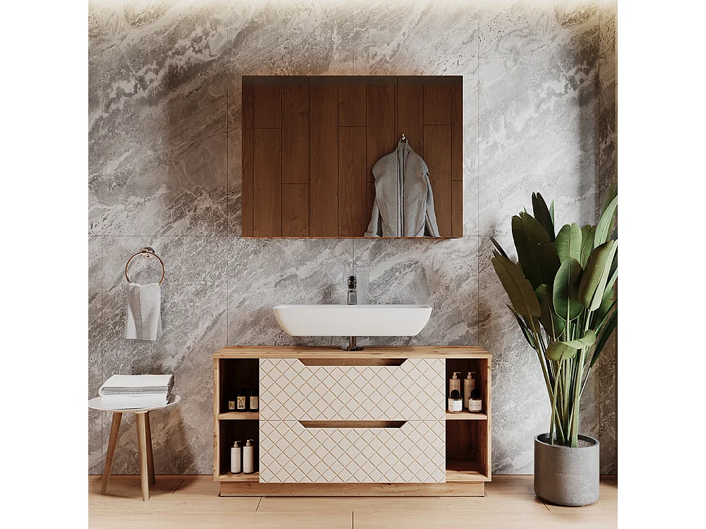 Badmöbel-Set eiche/kaschmir mit kachelstruktur 119.2x35x62.5 lotta