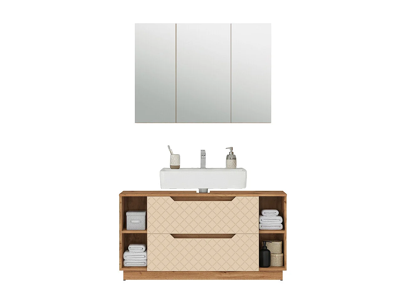 Badmöbel-Set eiche/kaschmir mit kachelstruktur 119.2x35x62.5 lotta