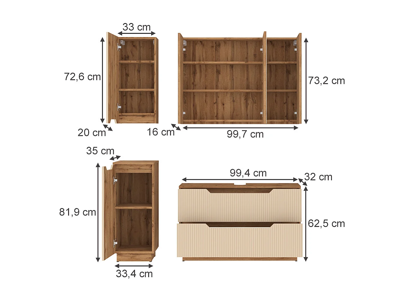 Badmöbel-Set eiche/kaschmir gestreift 99.4x32x62.5 lotta