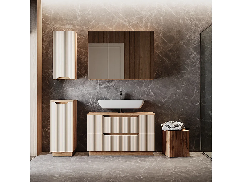 Badmöbel-Set eiche/kaschmir gestreift 99.4x32x62.5 lotta
