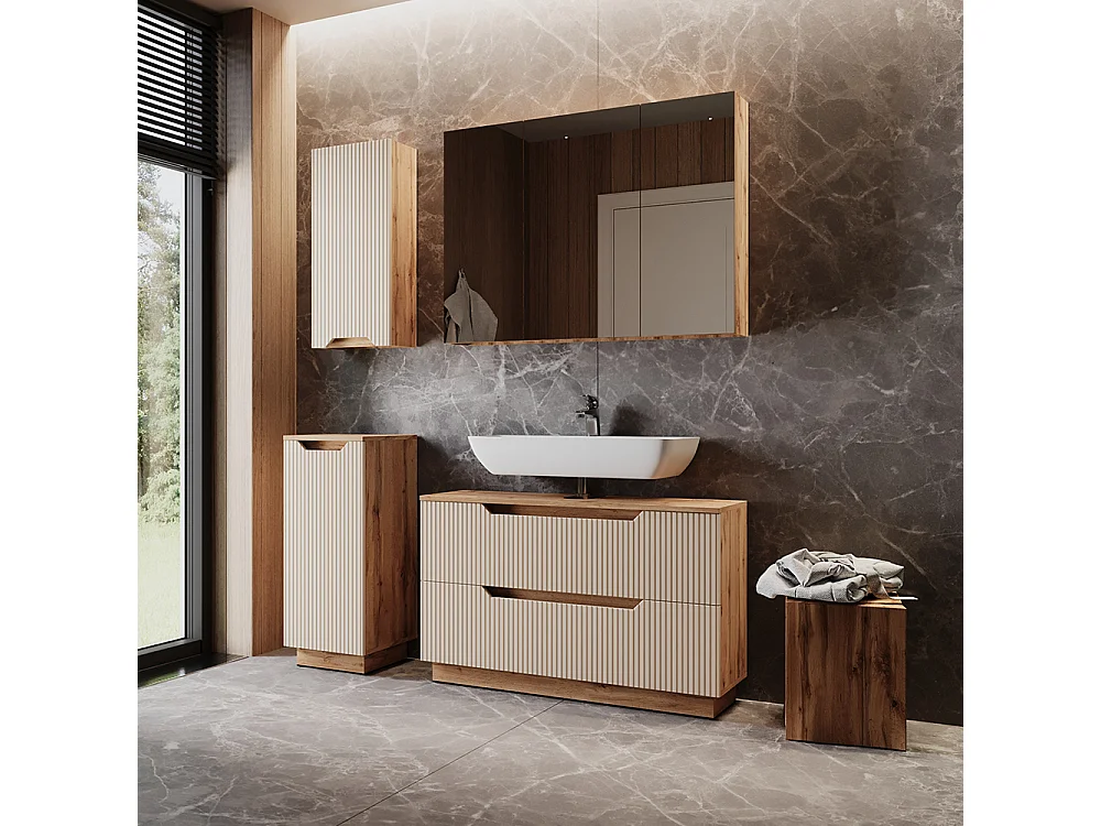 Badmöbel-Set eiche/kaschmir gestreift 99.4x32x62.5 lotta