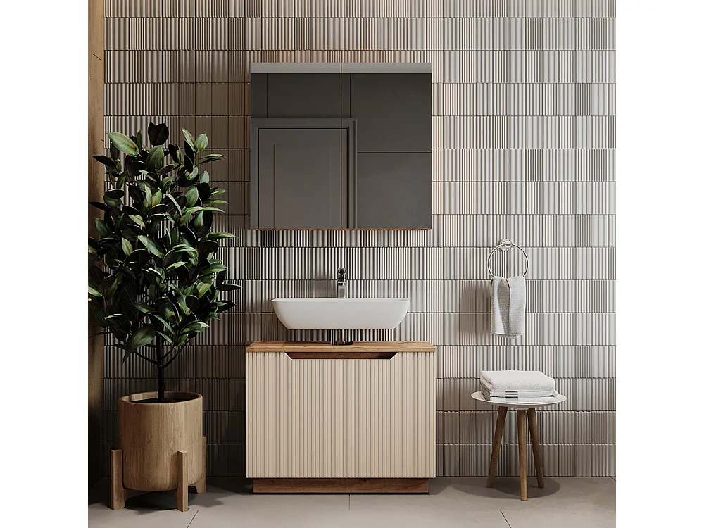 Set di mobili da bagno rovere/cashmere a righe 79.6x32x62.1 lotta