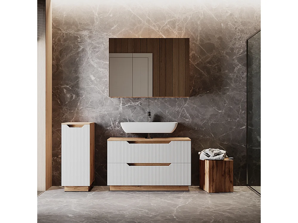 Set di mobili da bagno rovere/bianco a strisce 99.4x32x62.5 lotta