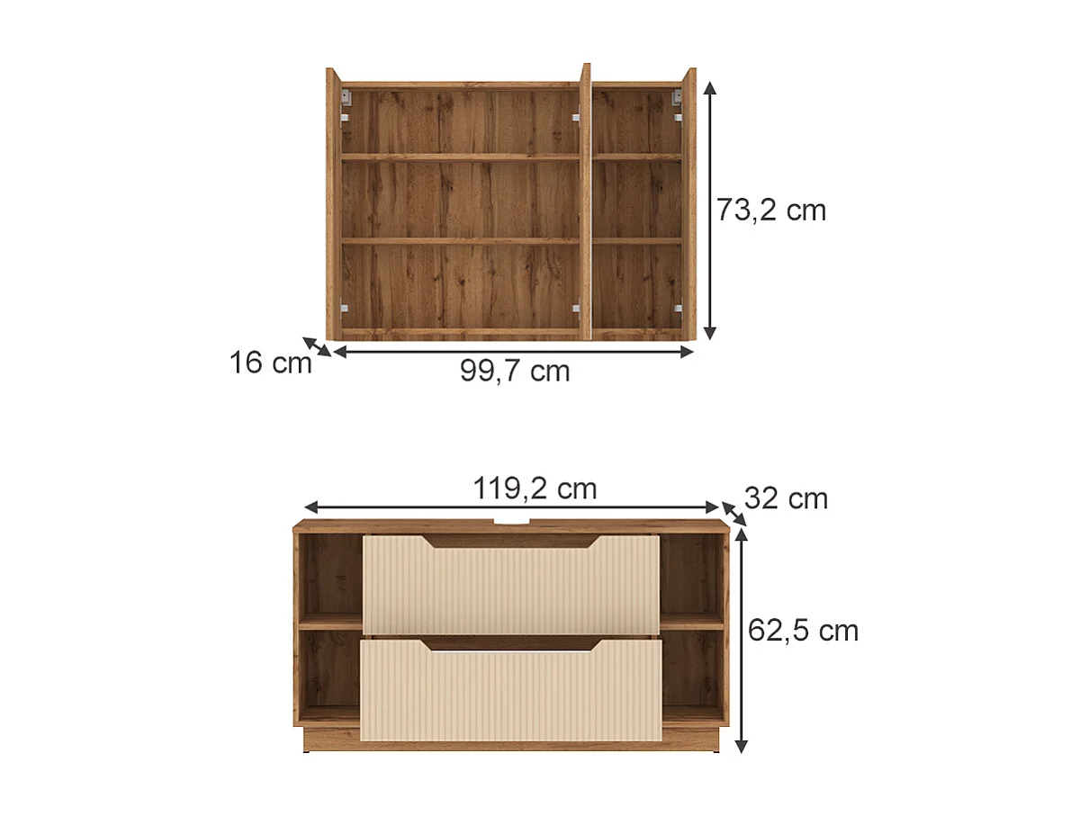 Badmöbel-Set eiche/kaschmir gestreift 119.2x35x62.5 lotta