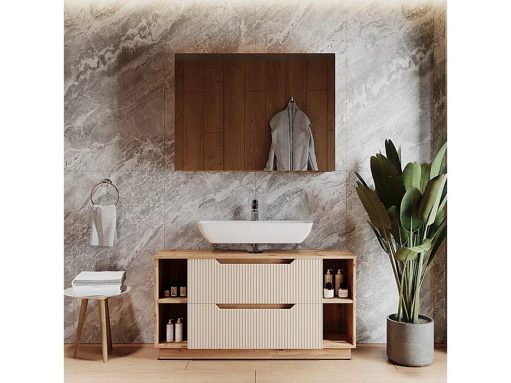 Badmöbel-Set eiche/kaschmir gestreift 119.2x35x62.5 lotta