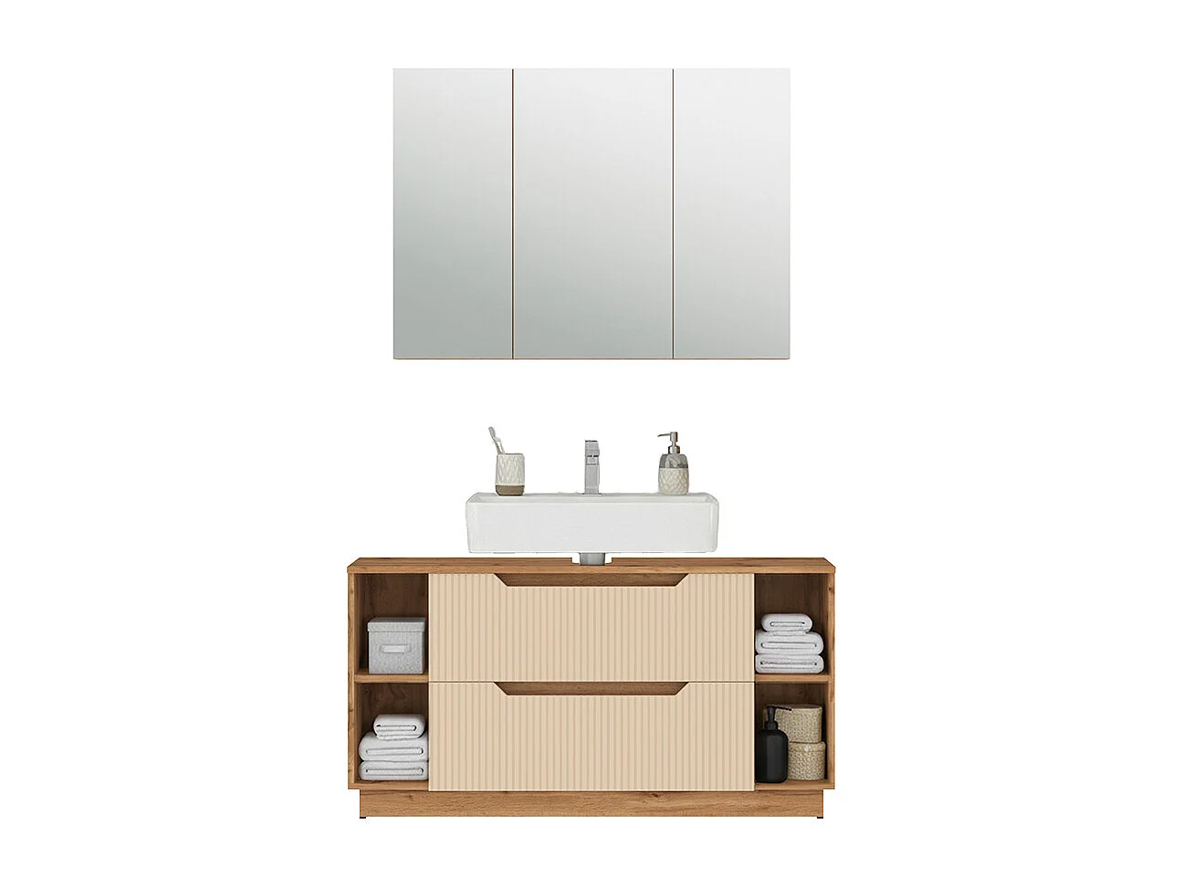 Badmöbel-Set eiche/kaschmir gestreift 119.2x35x62.5 lotta