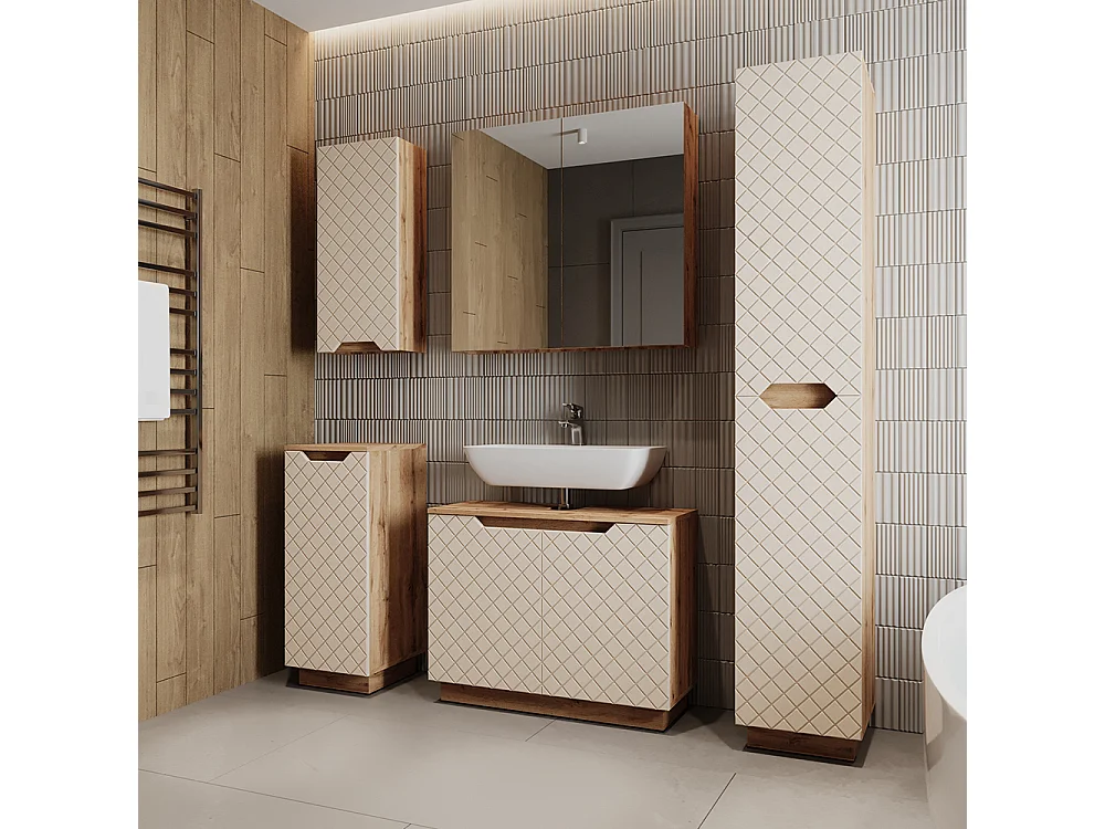 Badkamermeubelset eiken/kasjmier met tegelstructuur 79.6x32x62.5 lotta