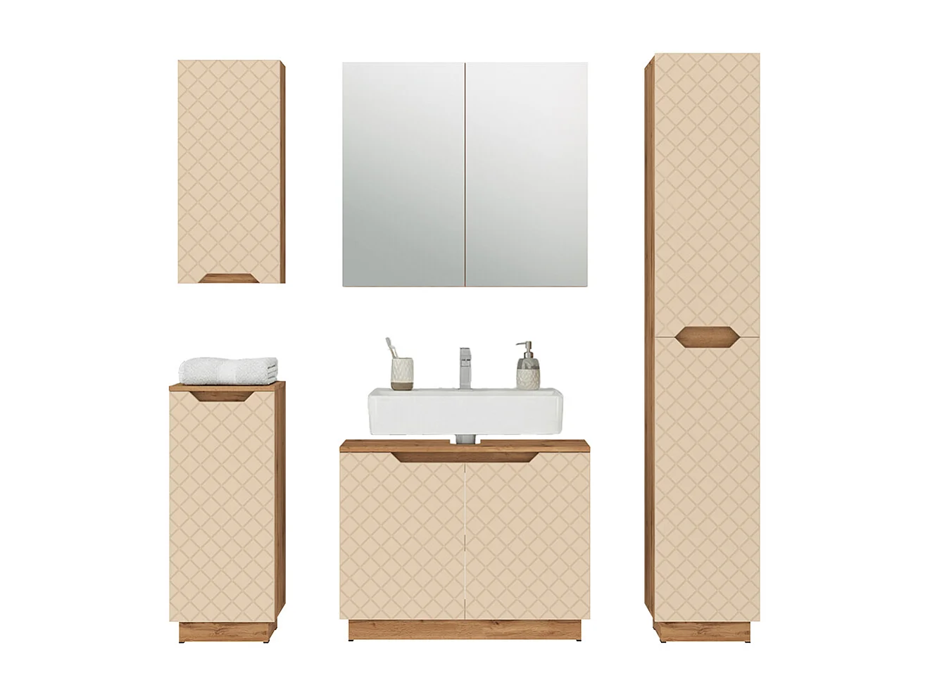 Meubles bain chêne/cachemire avec structure en carreaux 79.6x32x62.5 lotta