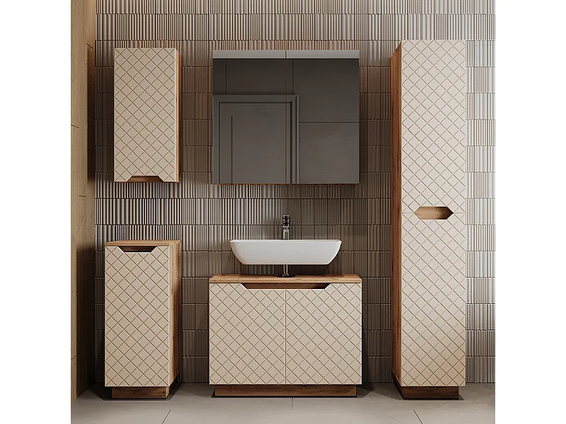 Badkamermeubelset eiken/kasjmier met tegelstructuur 79.6x32x62.5 lotta
