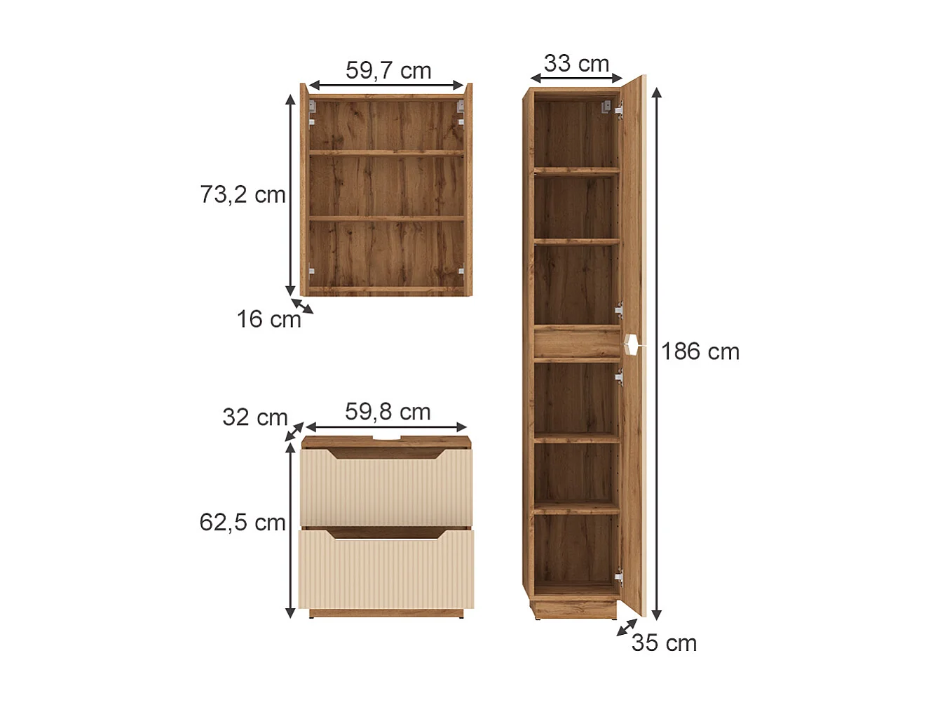 Badmöbel-Set eiche/kaschmir gestreift 59.8x32x62.5 lotta