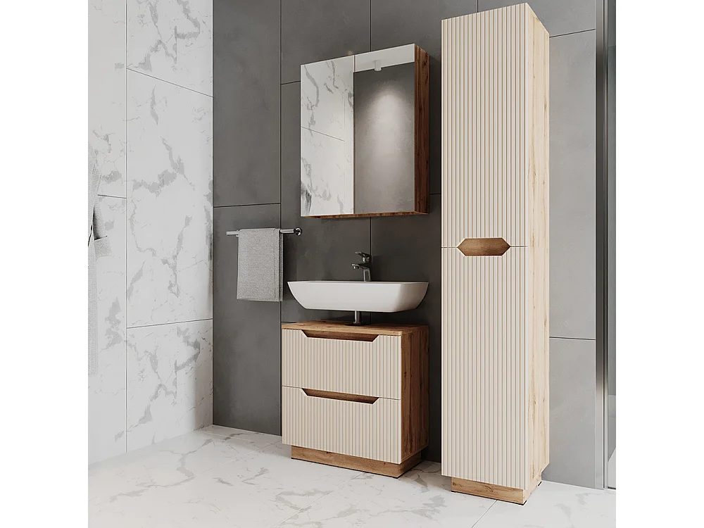 Badmöbel-Set eiche/kaschmir gestreift 59.8x32x62.5 lotta