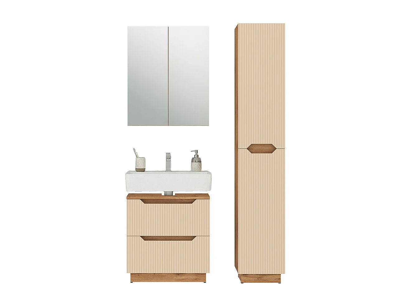 Badmöbel-Set eiche/kaschmir gestreift 59.8x32x62.5 lotta