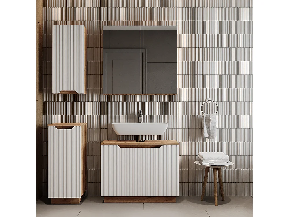 Set di mobili da bagno rovere/bianco a strisce 79.6x32x62.1 lotta