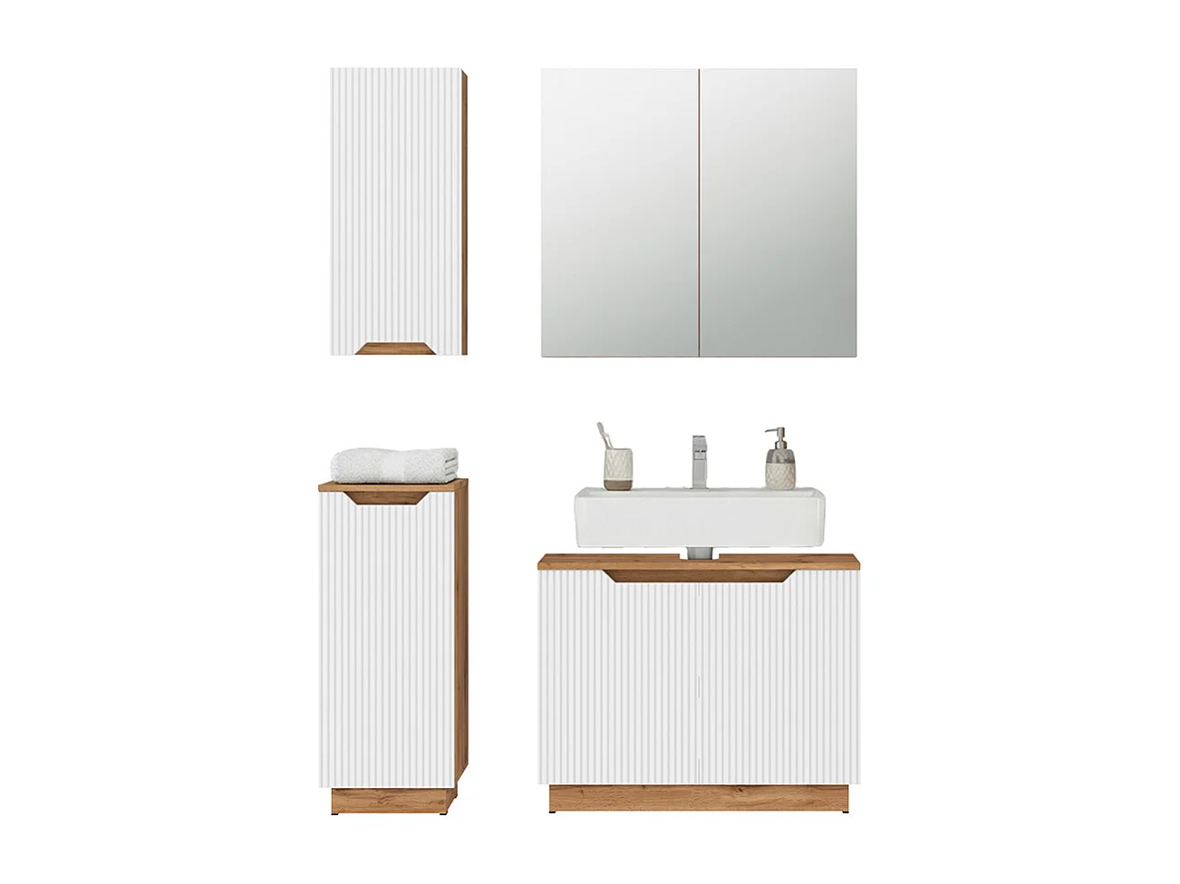 Set di mobili da bagno rovere/bianco a strisce 79.6x32x62.1 lotta