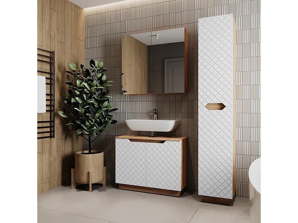 Badkamermeubelset eiken/wit met tegelstructuur 79.6x32x62.5 lotta