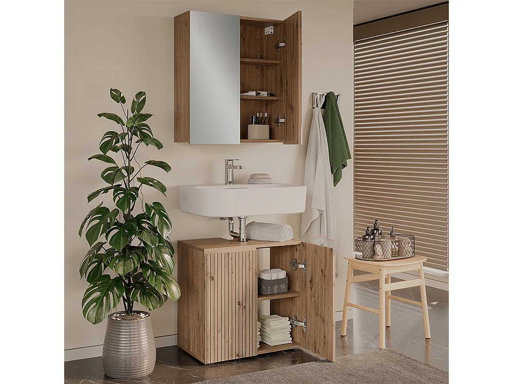Conjunto de móveis de banheiro artesão 60x35x58 takumi
