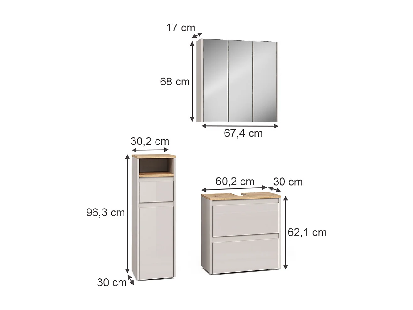 Set di mobili da bagno cashmere/artigianale 60.1x30.1x62 majest