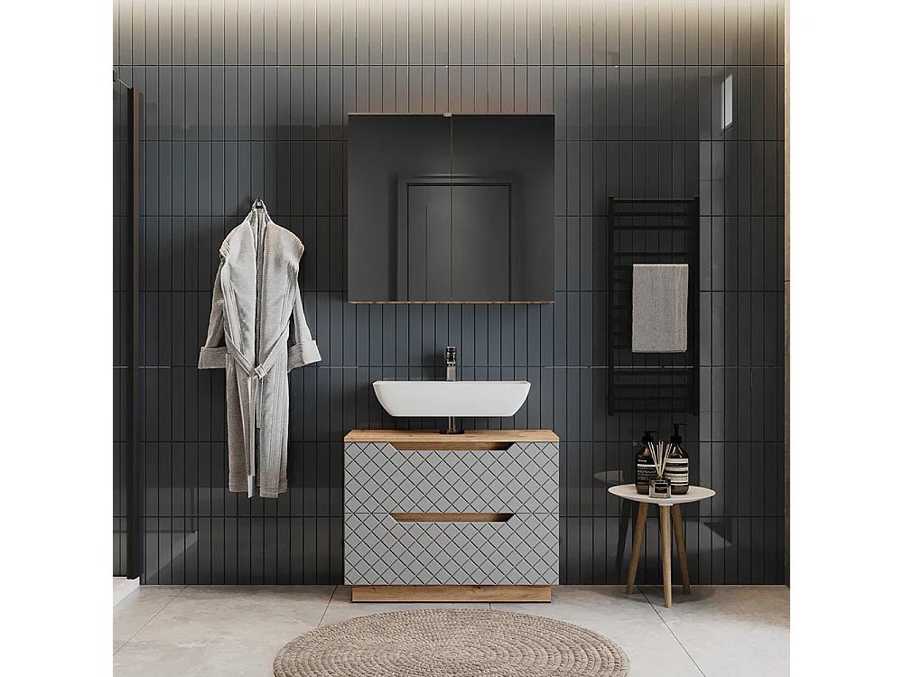 Set di mobili da bagno rovere/grigio con struttura in piastrelle 79.6x32x62.5 lotta