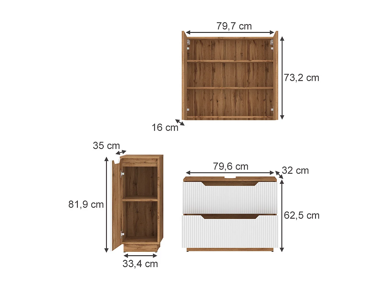 Set di mobili da bagno rovere/bianco a strisce 79.6x32x62.5 lotta