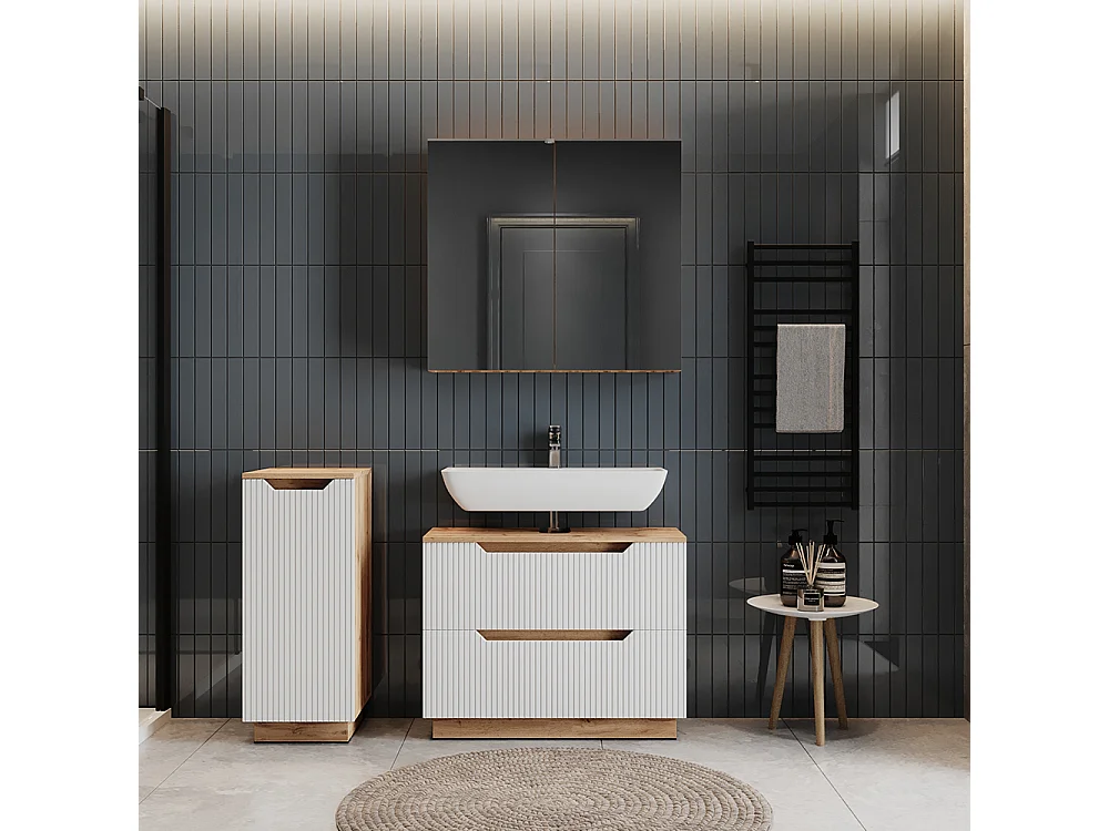 Set di mobili da bagno rovere/bianco a strisce 79.6x32x62.5 lotta