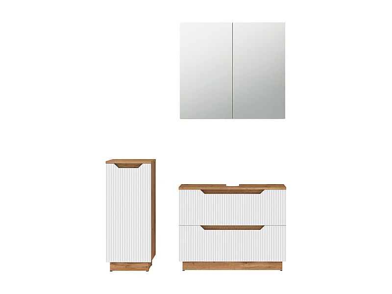 Set di mobili da bagno rovere/bianco a strisce 79.6x32x62.5 lotta