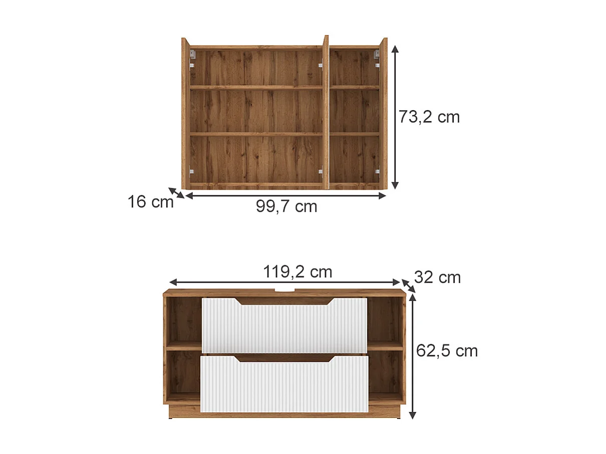 Set di mobili da bagno rovere/bianco a strisce 119.2x35x62.5 lotta