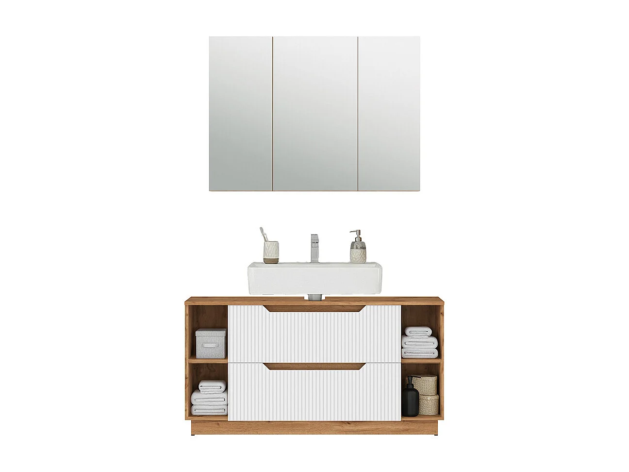 Set di mobili da bagno rovere/bianco a strisce 119.2x35x62.5 lotta
