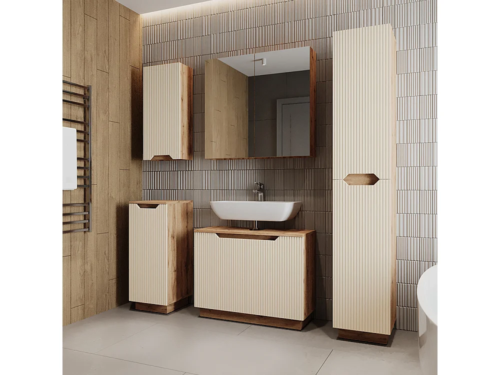 Badkamermeubelset eiken/kasjmier gestreept 79.6x32x62.1 lotta