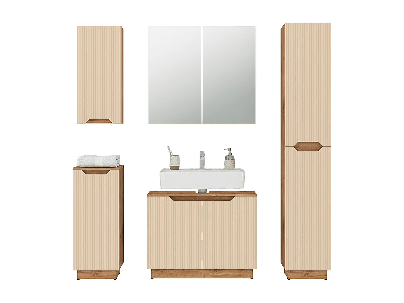 Badkamermeubelset eiken/kasjmier gestreept 79.6x32x62.1 lotta