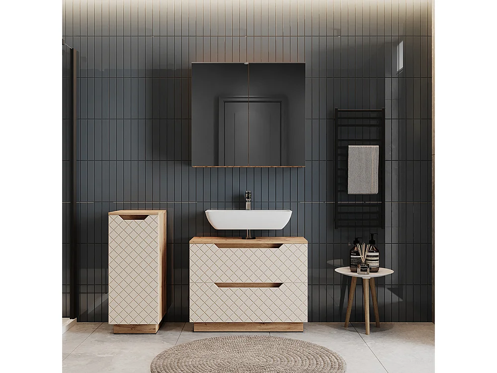 Set di mobili da bagno rovere/cashmere con struttura in piastrelle 79.6x32x62.5 lotta