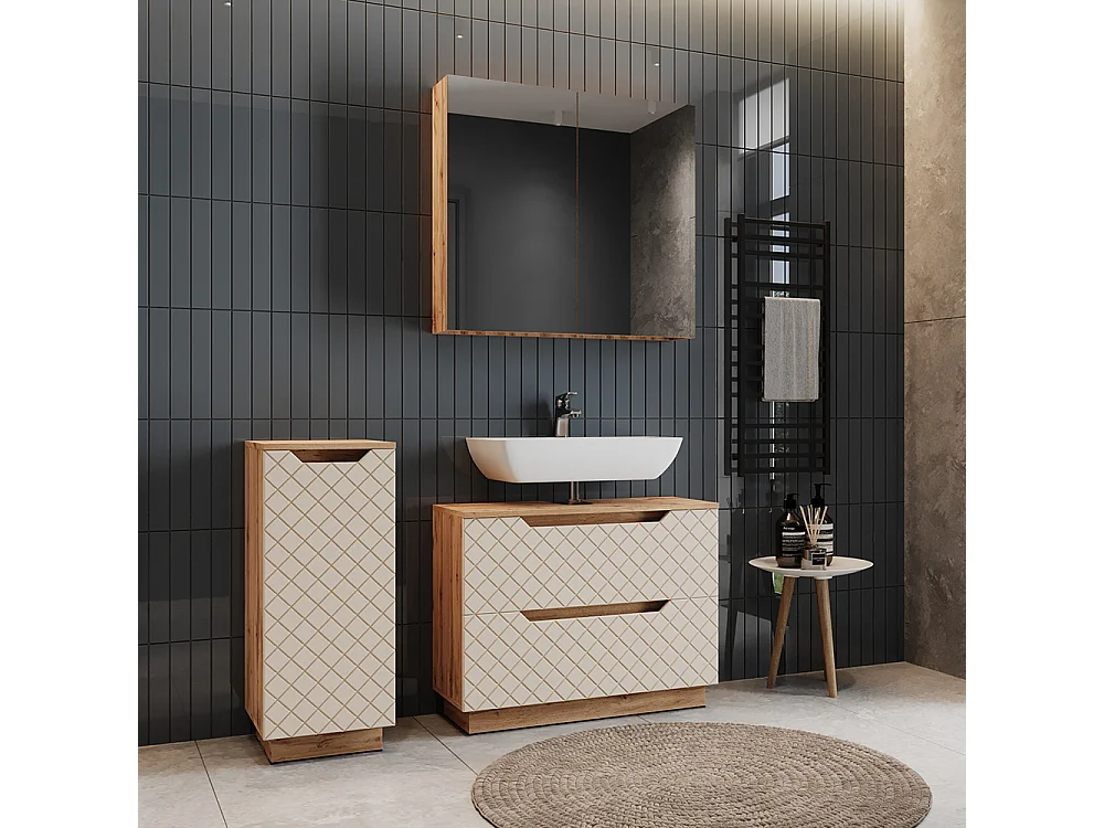 Set di mobili da bagno rovere/cashmere con struttura in piastrelle 79.6x32x62.5 lotta