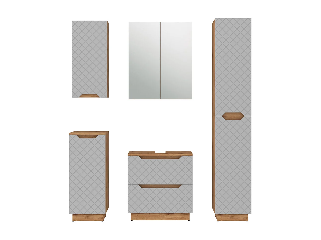 Badkamermeubelset eiken/grijs met tegelstructuur 59.8x32x62.5 lotta