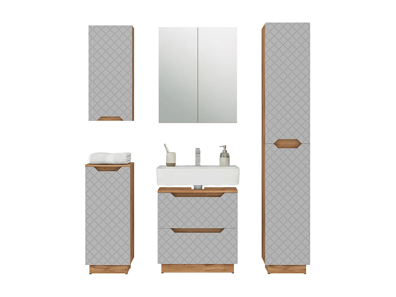 Bathroom furniture set oak/grey with tile structure 59.8x32x62.5 lotta