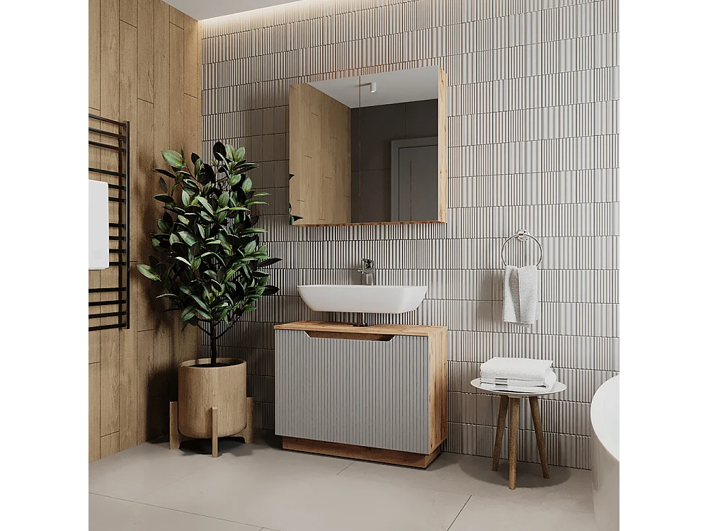 Set di mobili da bagno rovere/grigio a righe 79.6x32x62.1 lotta