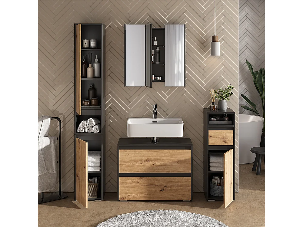 Badkamermeubelset antraciet/artisan 30.2x30x96.3 majest