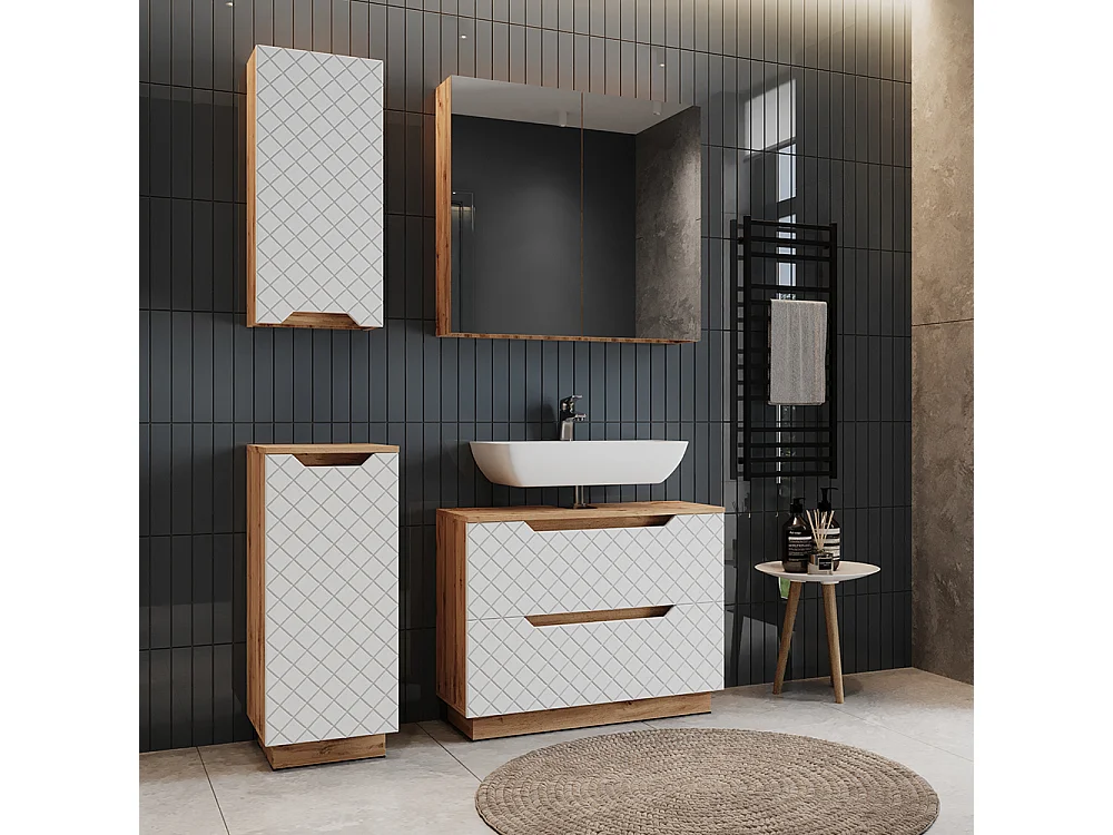 Badmöbel-Set eiche/weiß mit kachelstruktur 79.6x32x62.5 lotta