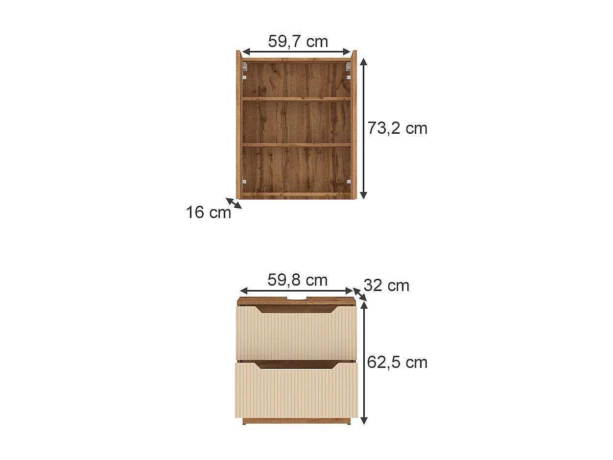 Badmöbel-Set eiche/kaschmir gestreift 59.8x32x62.5 lotta