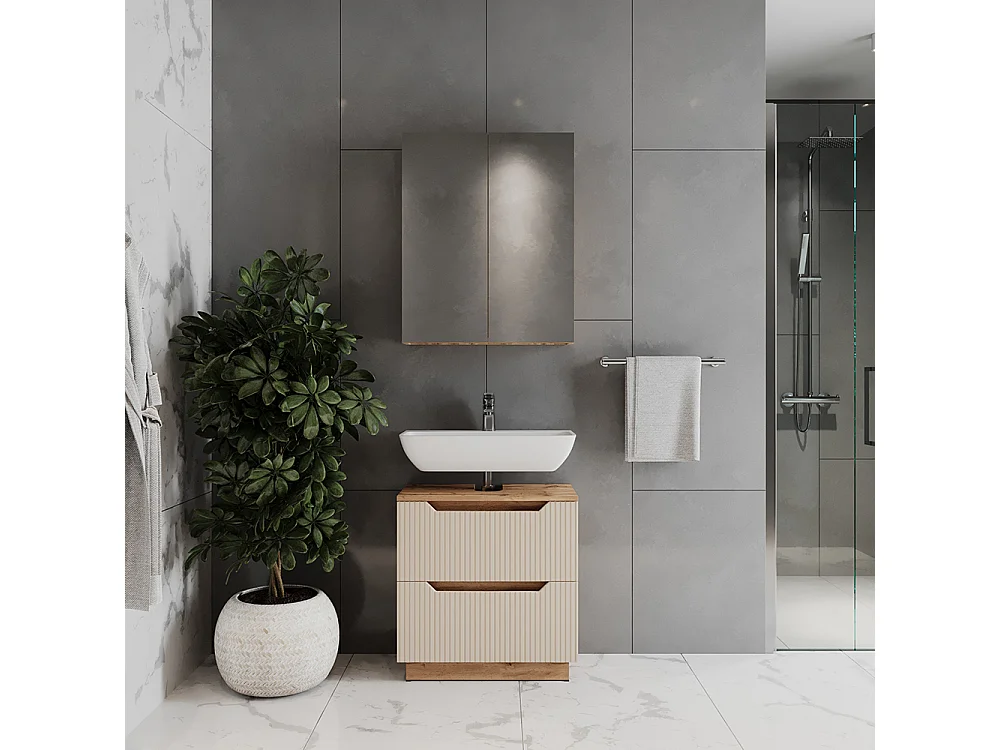 Badmöbel-Set eiche/kaschmir gestreift 59.8x32x62.5 lotta