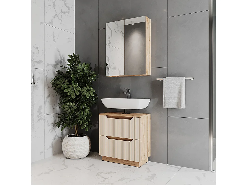 Badmöbel-Set eiche/kaschmir gestreift 59.8x32x62.5 lotta